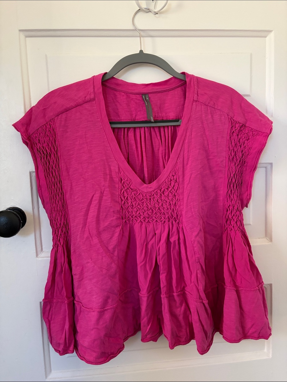 Anthropologie Pink V-Neck Smocked Peasant Top